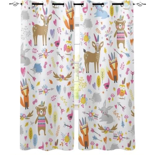 Autumn Theme Forest Animals Bear Fox Curtains Home Decor Kitchen Draperies Window Curtain Living Room Curtains for Bedroom