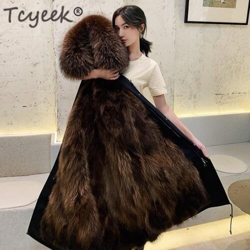Tcyeek Real Fur Coat Female Real Raccoon Fur Liner Woman Parkas 2020 Winter Clothes Women Luxury Fur Collar Warm Overcoat 208