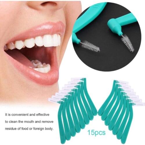 15pcs L Shape Tooth Interdental Brush Oral Care Cleaning Orthodontic Brush 1.0-1.2 Green Adults Oral Hygiene Tools Accessories