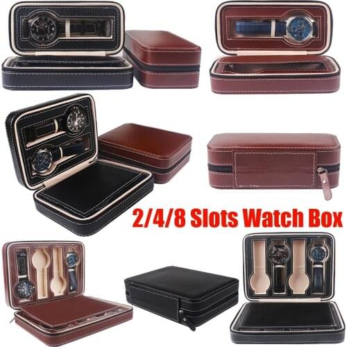 2/4/8 Slot Watch Box PU Leather Portable Watch Holder Case Exquisite Durable Men Women Watch Organizer Box Display Storage Case