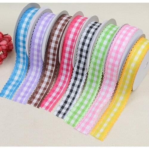 2.5cm*20Yard Ultrasonic embossing tape factory direct check lattice ribbon cake gift box silk ribbon