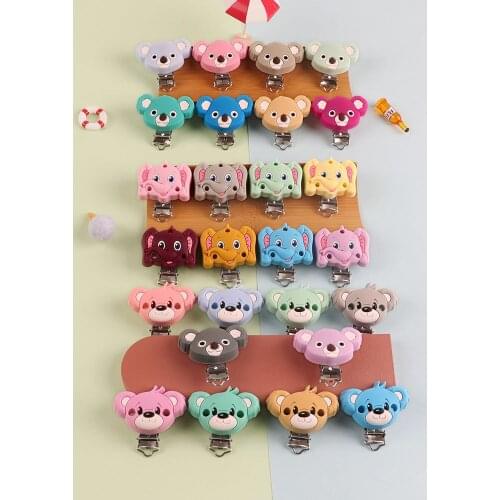 Sunrony 3pcs Bear Elephant Silicone Pacifier Clips BPA Free Cartoon Animal Teether Beads Pacifier Clip Baby Oral Care Nurse Toys