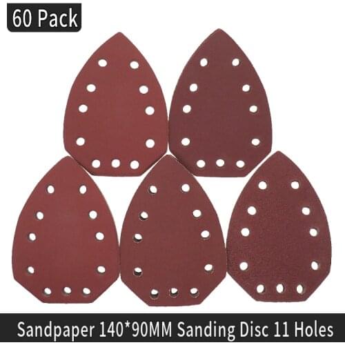 60 Pack Mouse Detail Sander Sandpaper 60/120/240 Grits Hook and Loop Velcro Aluminum Oxide 140*90MM Sanding Disc