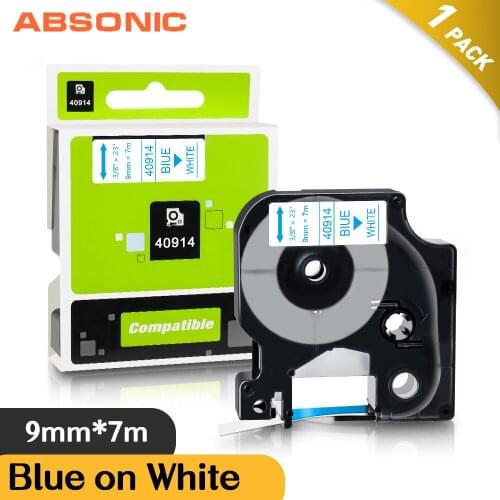 Absonic 9mm Label Tapes for Dymo D1 40914 Label Manager 120P 210D 360D Label Writer 400 450 Printer Blue on White Label Maker