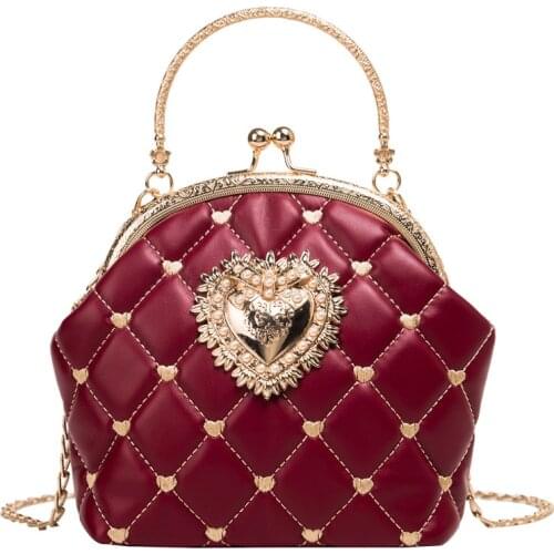 Women Velvet Handbag Vintage Heart Design Evening Bag Wedding Party Bride Clutch Shoulder Bags Purse