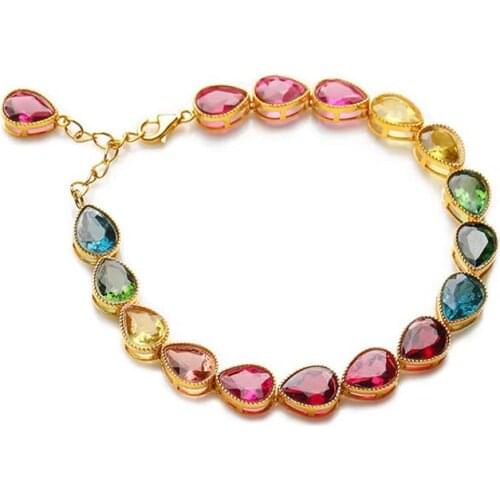 Fashion Water Drop Bracelet Inlay Colorful Cubic Zirconia New Luxury Golden Jewelry For Women Wedding Party Valentines Day Gift