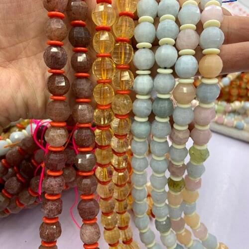 10mm 15'' Round Faceted Natural Aquamarines Morgan Citrines Cherry Quartzs Stone Beads For Jewelry Making DIY Bracelet Necklace