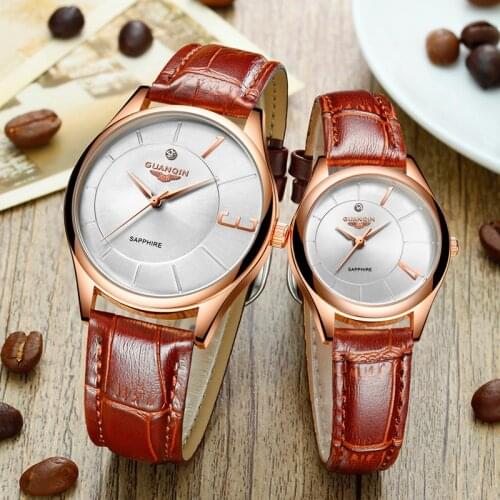 Reloj pareja GUANQIN Rose Gold Quartz Watch Business Men Watch Top Brand Luxury Couple watch Ladies Clock Relogio Feminino
