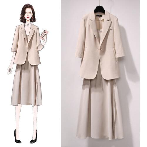 Womens Two-piece Suit Plus Size Spring Summer New Korean Version Loose Strap Suspenders Dress Thin Casual Dress Suit 6181720