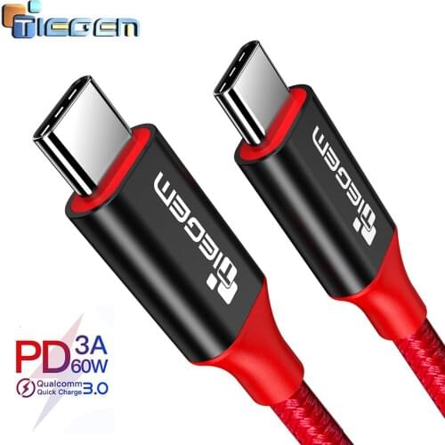 Tiegem USB Type C to USB Type C Cable for Samsung Galaxy S9 Plus PD 60W QC3.0 3A Quick Charge Cable for Type-C Devices C TO C