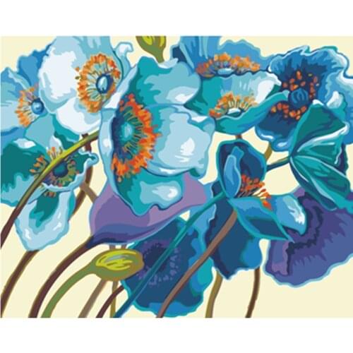 Painting By Number 40X50 50x65CM Blue Fresh Flowers Flower Wall Art Gift DIY Pictures By Numbers Canvas Kits Home Decoration