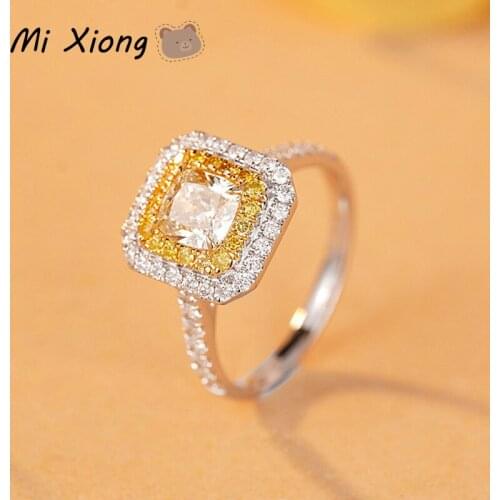 Mi Xiong 925 Sterling Silver Womens Rings Yellow Diamond Two-tone All-match Luxury Jewelry Engagement Party Wedding Gift Token