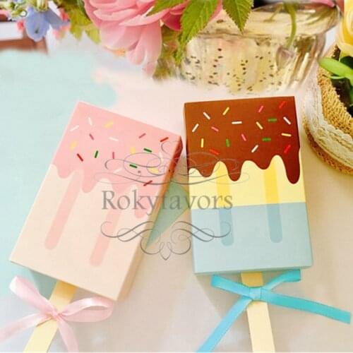 200PCS Pink/Blue Lollipop Candy Boxes Ice Cream Favors Boxes Baby Shower Kids Party Candy Holder Birthday Table Decorations