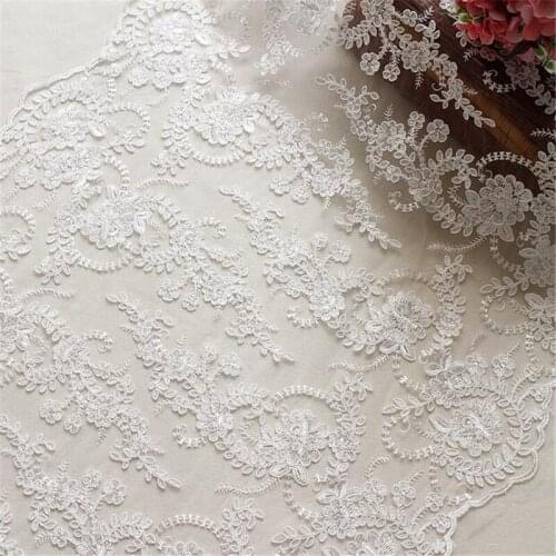 2mX 60cm Ivory Embroidered lace accessories diy handmade lace bridal dress sequined lace fabric clothing fabrics LW0071