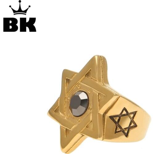 316 Stainless steel Star of David Ring Mens Iced out hematite Punk Ring Fashion jewelry Biker Ring Israel Jewish Male Jewelry