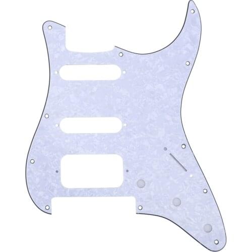 Musiclily Pro 11-Hole Round Corner HSS Guitar Strat Pickguard for USA/Mexican Fender Strat Floyd Bridge Cut, 4Ply White Pearl