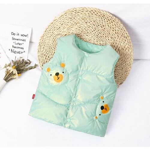 2021 New Boys And Girls Single-Breasted Cartoon Bear Childrens Down Cotton Vest Fashion Casual 2-6 Years Old