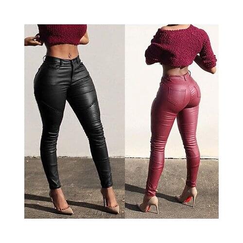 NEW Arrivals Sexy Womens Stretch High Waist Pencil Pants Skinny PU Leather Leggings Trousers