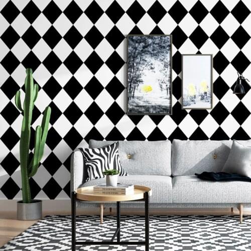 Nordic style wallpaper ins television background black and white plaid diamond bedroom living room modern simple living wallpape