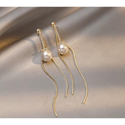 YAOLOGE Wholesale Gold Color Tassel Pearl Drop Earrings For Women Vintage Alloy Earrings 2021 Trend Fashion Party Jewelry Gift