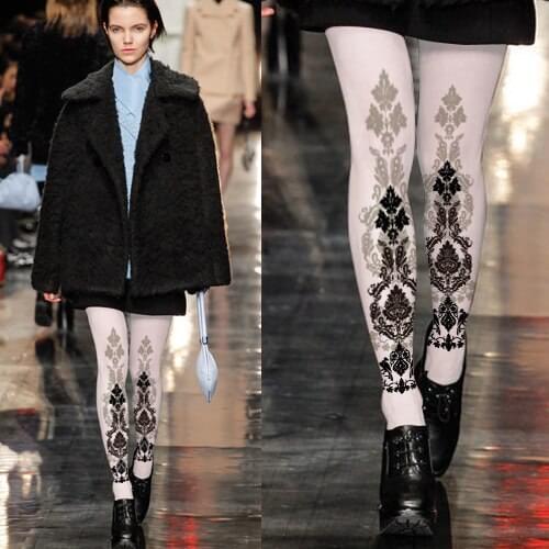 Catwalk 2020 Tights Pantyhose New Fashion European Winter Thickened Terry Collant Cotton Pattern Printing Limited Women Velvet