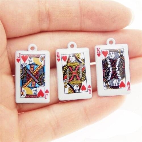6/8/10PCS Mix Joker King Queen Poker Card Pendant Milky White Plated Zinc Alloy Little Charm Unique Charms King Queen Poker DIY