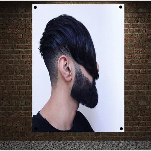 Classic Pompadour Mens Beard Hairstyle Posters Retro Print Art Barber Shop Home Decoration Wall Chart Flag Canvas Painting E5