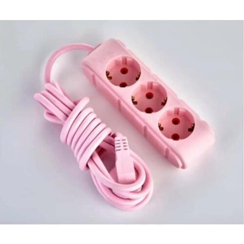 3 Jack Socket EU plug 2m Pink Blue Yellow Socket Plug Power Strip Home Electronics