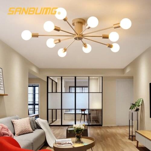 SANBUGM Nordic Modern Wrought Iron Chandeliers Gold Plated Ceiling Lamp Home Living Room Bedroom Study Lighting