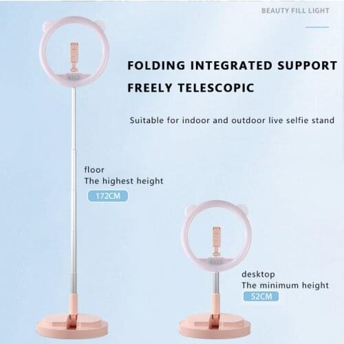 12 Inch Folding Integrated Floor Stand Fill Light Cute LED Ring Photography Lamp Portable Desktop Selfie Beauty Makeup Lights