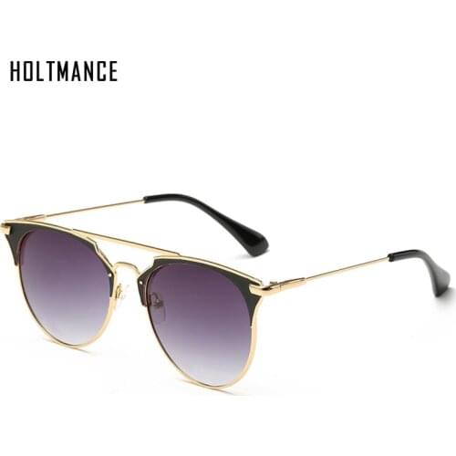 Cat Eye Women Sunglasses Men Retro Metal Round Double Beam Frame Vintage Sun Glasses Female Stylish Eyewear Male Shades UV400