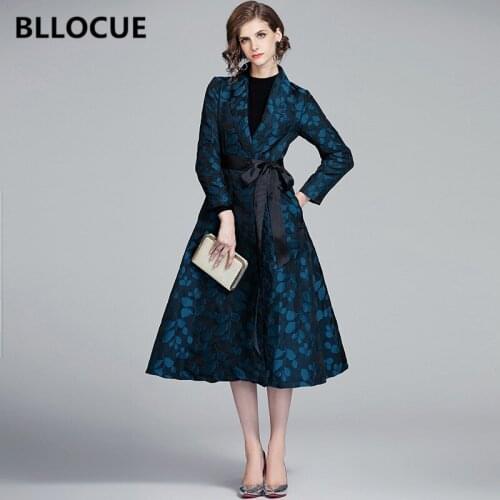 BLLOCUE New Spring Autumn Korean Women Jacquard Long Trench Coat Ladies fashion Elegant Vintage Office Outerwear With Belt