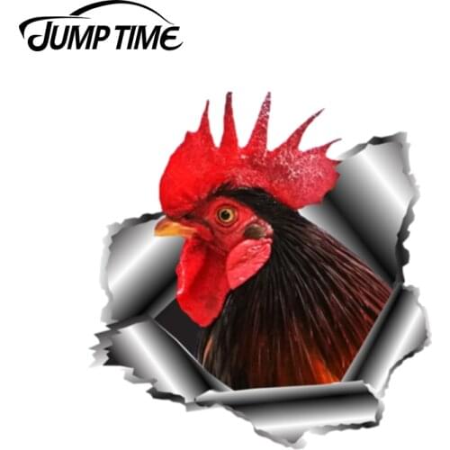 Jump Time 13cm x 12.6cm 3D Rooster Car Sticker Pet Funny Car Decoration Torn Metal Decal Windows Reflective Car Styling
