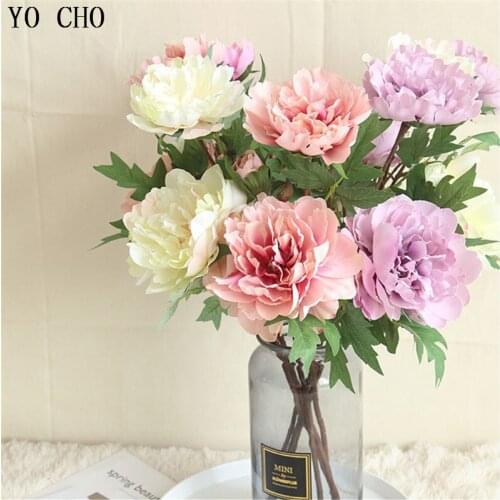YO CHO Single Artificial Flowers Peony For Wedding Decor Silk Peonies Bouquet Home Decoration Fake Rose Flowers Branches Chinese