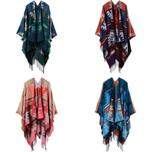 Womens Open Front Shawl Cloak Boho Gypsy Hippie Cape Poncho Kimono Blanket Wrap Winter Warm 903-B402