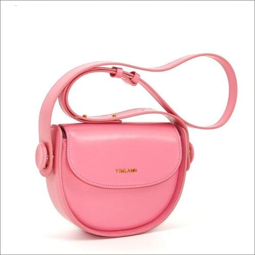 203 Genuine Leather Women Flap Crossbody Bag Round Saddle Shoulder Bags