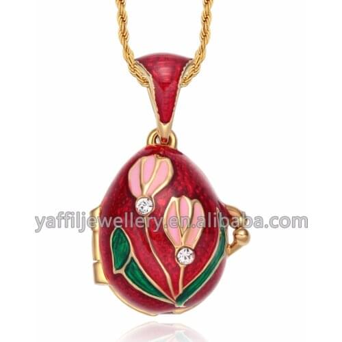 YAFFIL Womens Necklace HandMade Jewelry Tulip Lily Brass Vintage Egg Pendant Charm Crystal Rhinestone Necklace Gift Mothers Day