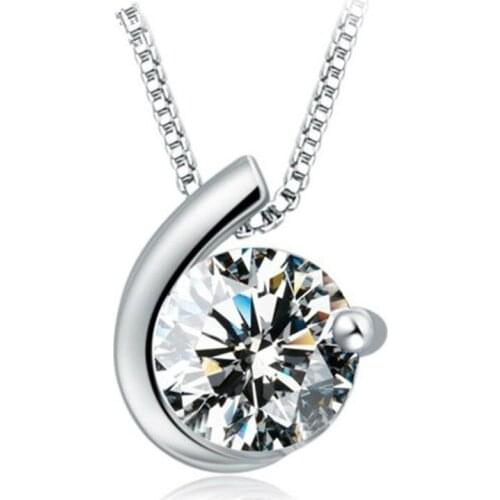 TJP Top Quality Silver 925 Women Necklace Jewelry Trendy Cubic Zirconia Clear Round Moon Design Pendants Necklace Girl Bijou