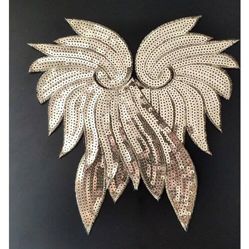 29CM Wings Patch Diy Clothes Stickers Gold Sequins Large Biker Badge Iron On Patches For Clothing Strange Things Christmas Gift