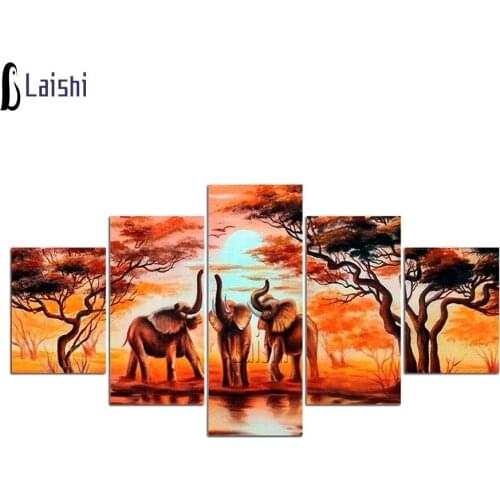 5pcs Diamond Embroidery Elephant Animal Mosaic Diy Diamond Painting Full Square Round Drill African Wild Scenery home decor