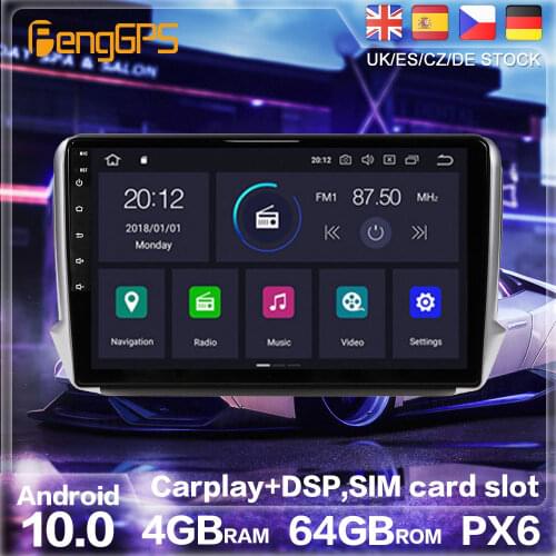 Android 10.0 PX6 For Peugeot 208 2008 2010-2019 DVD Player Multimedia Auto Stereo GPS Navigation Auto 2DIN Radio Player HeadUnit