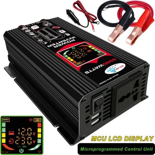 6000W Car Power Inverter LCD Digital Display Transformer Converter 12V To 110V/220V Dual USB Ports Inverter For Car Appliances