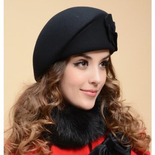 2021 New Fashion Women Beret Hat For Women Beanie Female Cap Flower French Trilby Wool Soft Stewardess Hat gorras planas