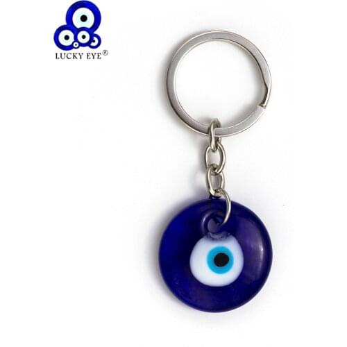 Lucky Eye Glass Evil Eye Keychain 3cm Round Blue Pendant Keychain For Men Women Car Keychain Jewelry EY138