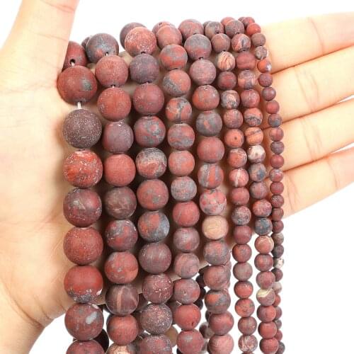Natural Stone Beads Frosted Flower Red Stone Round Loose Beads for Jewelry Making Needlework Bracelet DIY 4-12 MM
