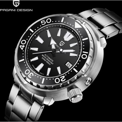 PAGANI DESIGN 45mm Business Men Automatic Watch Ceramic Bezel NH35 Mechanical Wristwatch Sapphire Glass 300M Waterproof Watches