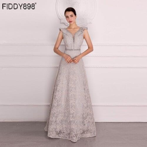 Full Crystals Beaded Lace Formal Dresses A-Line V-Neck Long Evening Gowns Women Luxury Party Dress In Stock