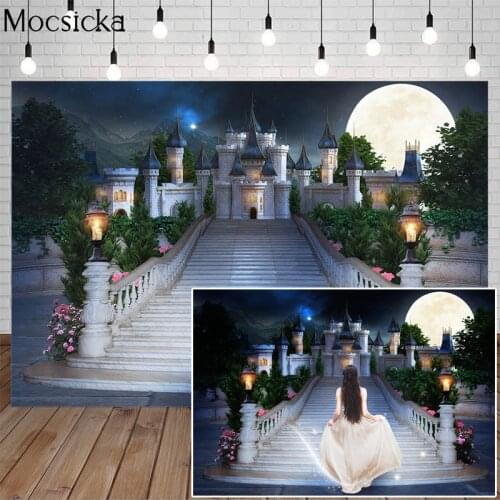 Fairy Tale Castle Night Moon Photography Background Cinderella Crystal Shoes Palace Photography Backdrops For Photo Studio