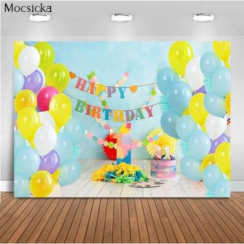 Mocsicka Birthday Party Photo Background Cake Balloon Decoration Style Child Portrait Photo Wallpaper Photography Props Banner