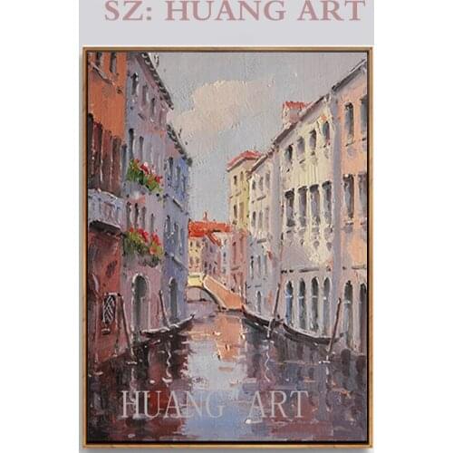 Hotel coffee shop murals lobby club Venice water street handmade Paris street landscape for home decoration painting